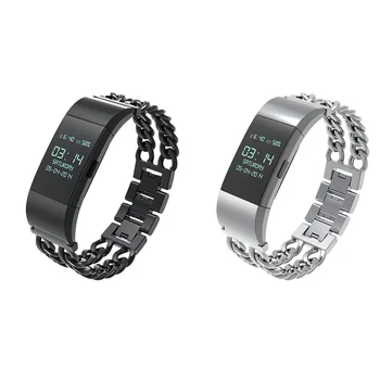 

elenxs Stainless Steel Watch Strap Smart Wrist Band Replacement Denim Chain Bracelet Belt for charge 2