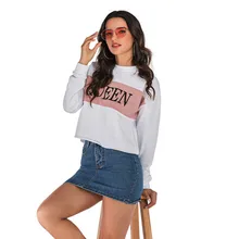 Hot Selling Spring Summer New Style Printed Letter QUEEN Hoodie Sweatershirt Fashion Long Sleeve Contrast Color Women Tops Hot Selling Spring Summer New Style Printed Letter QUEEN Hoodie Sweatershirt Fashion Long Sleeve Contrast Color Women Tops