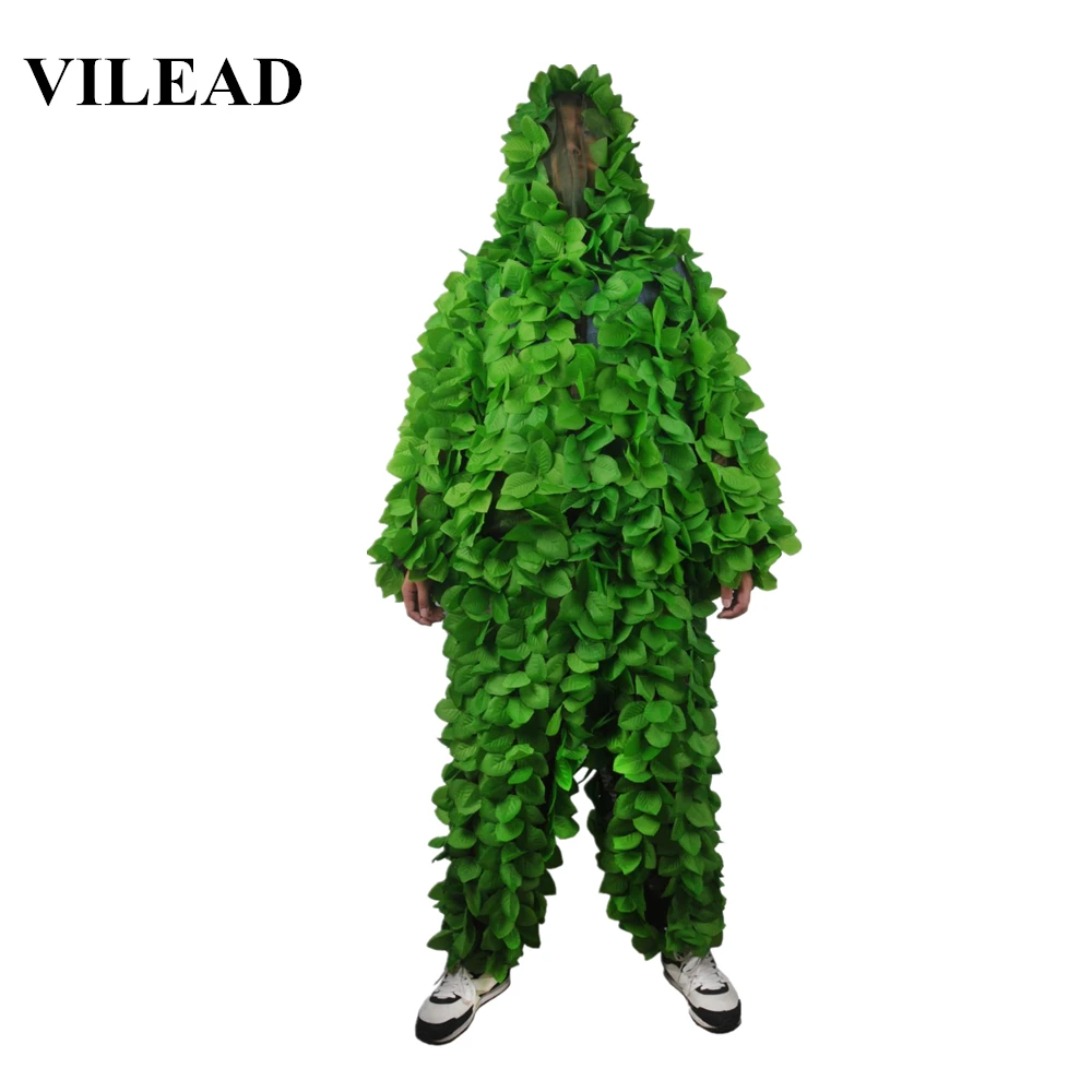 VILEAD Green Leaves Camouflage Suit Hunting Ghillie Suit Woodland Camouflage Hunting Clothes Camo Sniper Army Airsoft Uniform VILEAD Green Leaves Camouflage Suit Hunting Ghillie Suit Woodland Camouflage Hunting Clothes Camo Sniper Army Airsoft Uniform