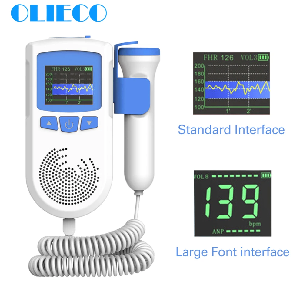 

OLIECO 3.0 MHz Pregnant Doppler Home Prenatal Baby Heartbeat Sound Monitor LCD Porcket Fetal Doppler Household No Radiation CE