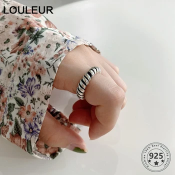 

LouLeur Real 925 Sterling Silver Twisted Rings Minimalist Irregular Adjustable Open Ring for Women Silver Luxury Fine Jewelry