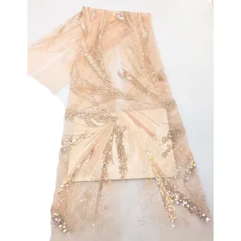 

High class evening dress tulle cloth hot sale French net lace fabric with sequins HNZ362(5yards/lot)