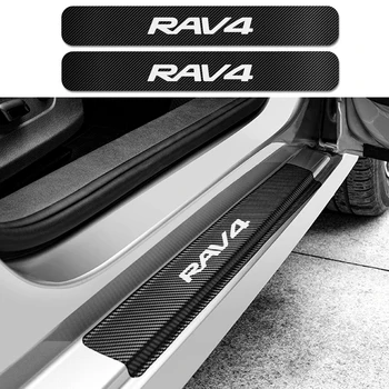 

4PCS For Toyota RAV4 Car Door Sill Protector Stickers Auto Carbon Fiber Decals Sport Styling Automobile Car Tuning Accessories