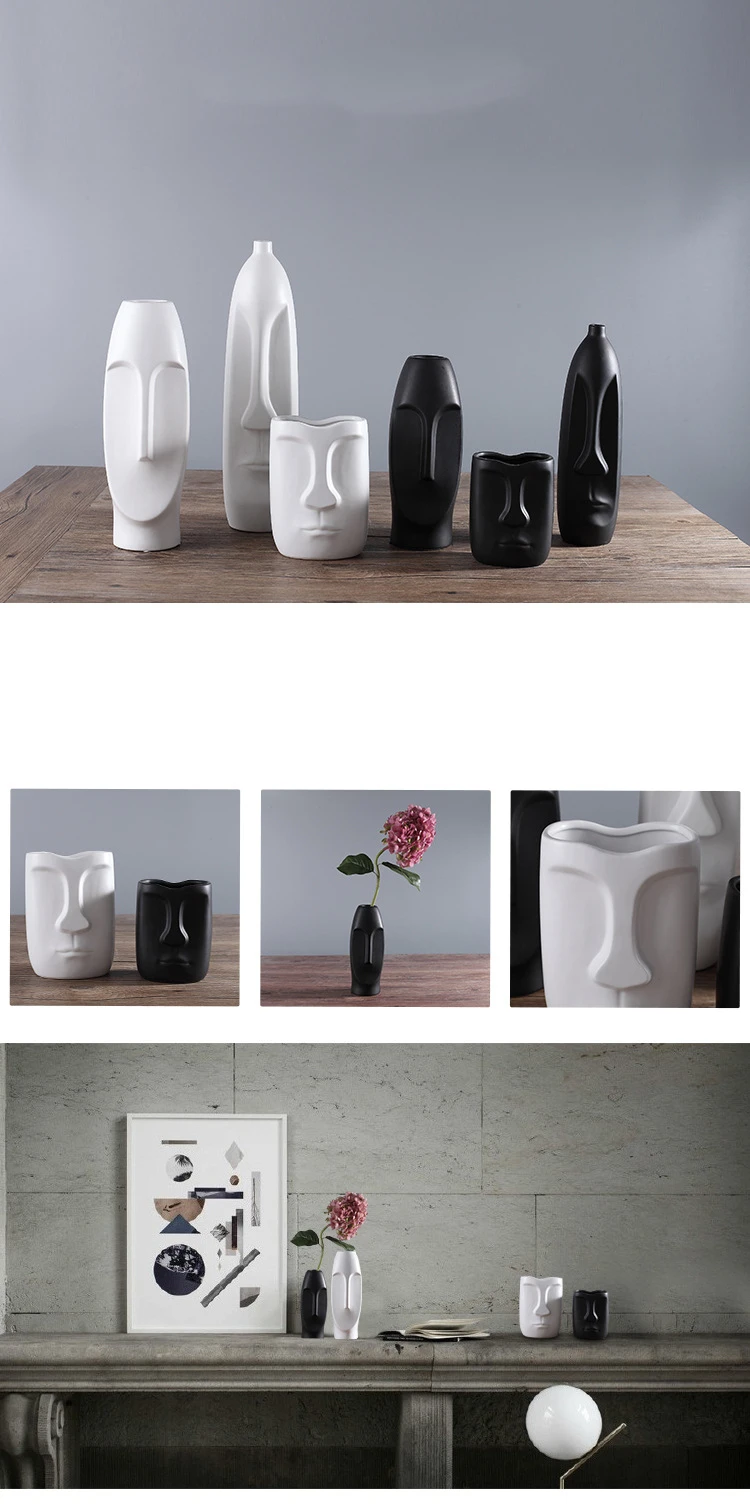 VILEAD 13cm 39cm Ceramic Face Decorative Bottle Creative Nordic Dry Flower Vase Ornament Simple Character Craft Vintage Hogar
