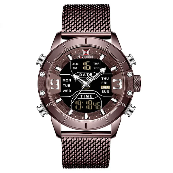 S Coffee NAVIFORCE часы Мужские лучший бренд класса люкс Модные кварцевые мужские часы водонепроницаемые спортивные светодиодные цифровые наручные часы Relogio Masculino - Цвет: S Coffee