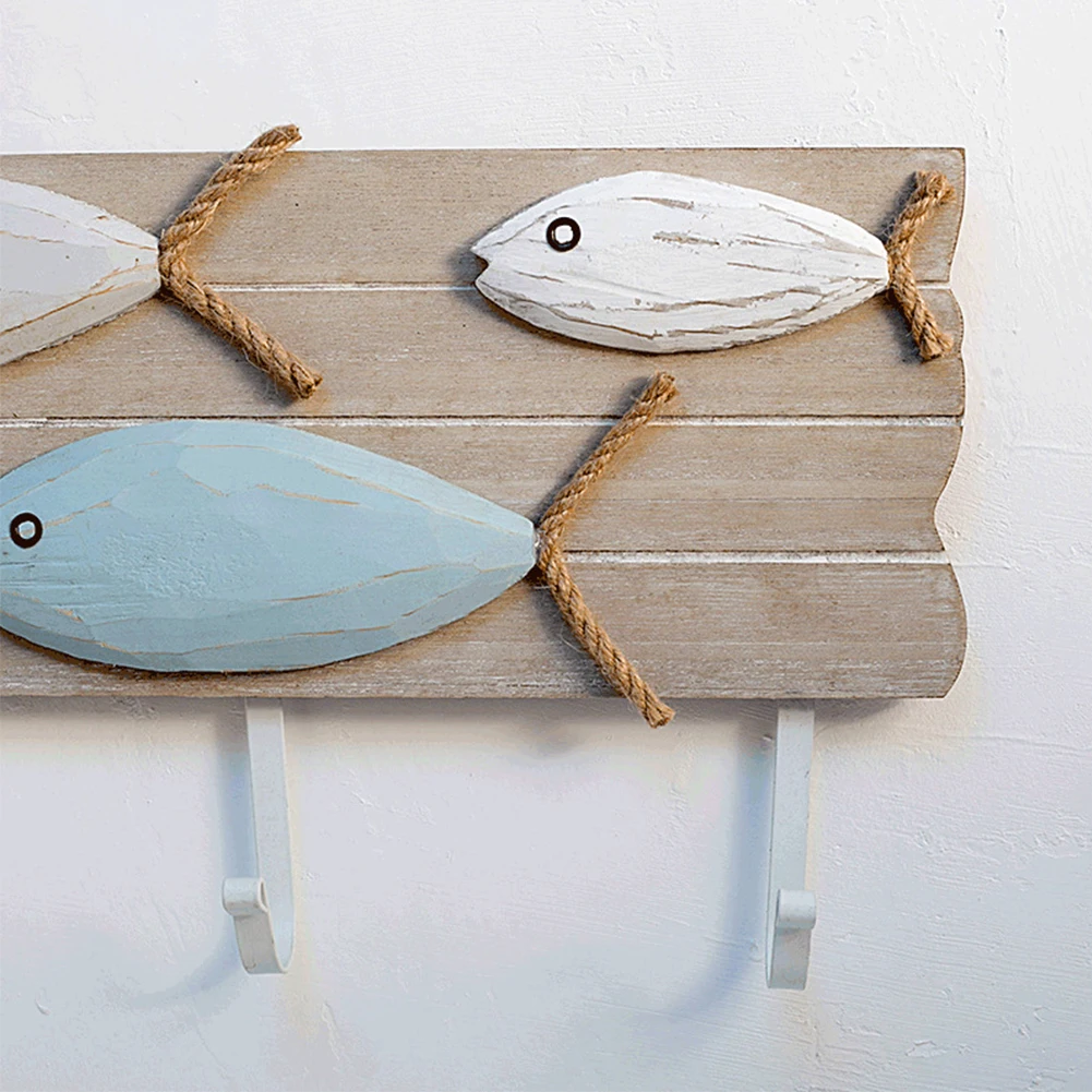 Towel With 3 Hooks Key Rack Decoration Hat Wall Mount Organizer Wood Hanger Bag Fish Bone Home Coat DIY