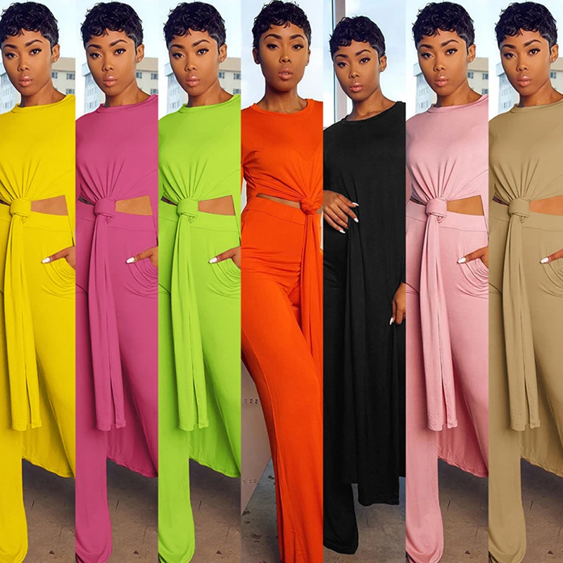 

Autumn Sports and Leisure Suit European and American Women's Solid Color Long-Sleeved Loose Top Gymnastic Pants Two-Piece Set