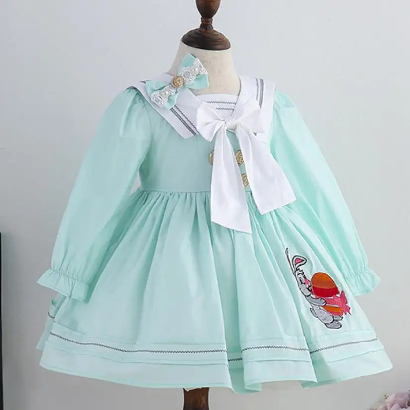 

baby girl vintage Lolita Spanish princess dress for kids sailor collar birthday party embroidered cotton dress