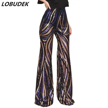 

Multi-color Sequins Flared Pants Casual Wide Leg Pants Sequined Trousers Singer Performance Party High Waist Bell-bottomed Pants