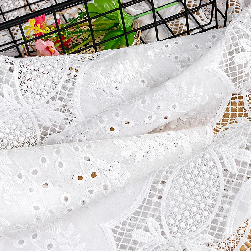 Natural-white Cotton Cloth Hollow-out Milk-silk Embroiderd Lace Fabric Handmade DIY Clothes Sewing Accessories Width 130cm 1Yard lace fabric lace sewing accessories lace accessories