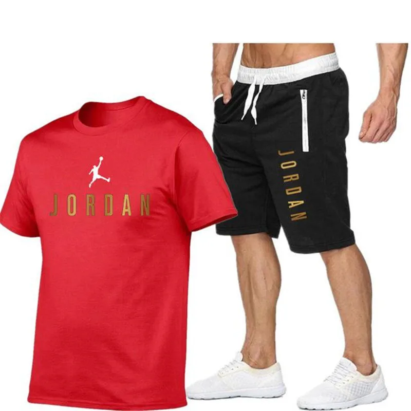 Conjunto de ropa deportiva para hombre, camiseta de manga corta y pantalones, S-2XL de código Ou, para correr, verano, 2 piezas, 2021