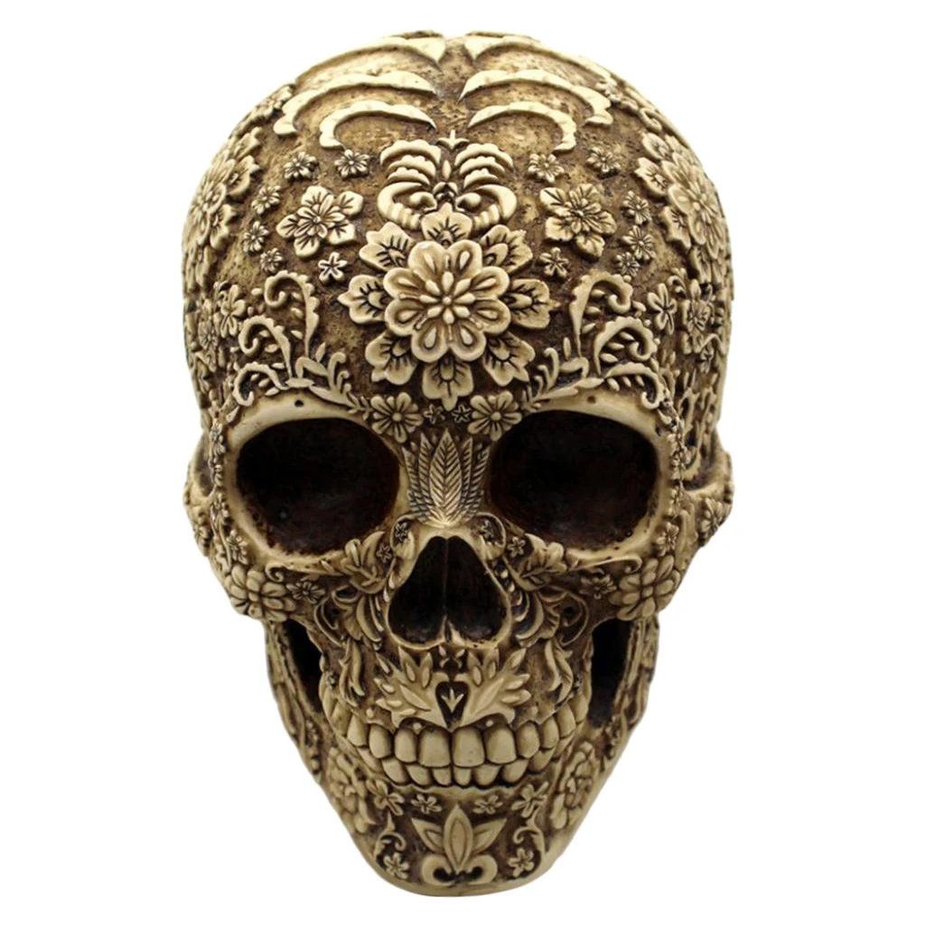 Day   of   the   Dead   Vintage   Resin   Skull   Statue   Carved   Figurine   Halloween   Decor 