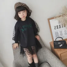 Коллекция года, весенне-осеннее милое платье в горошек для девочек милое платье принцессы с длинными рукавами и вышивкой, с круглым воротником