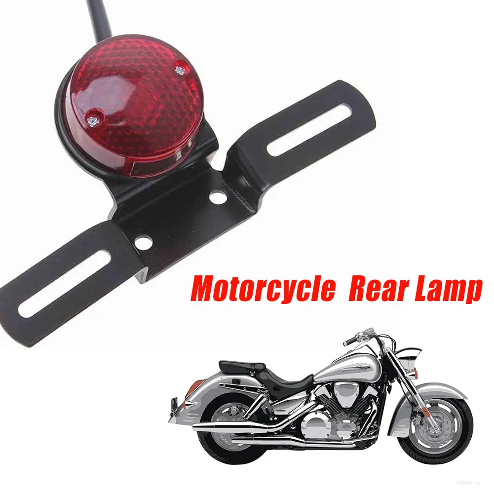 

12V Motorcycle LED Retro Red Rear Tail Brake Stop Light Lamp W/ License Plate Mount for Harley Honda Suzuki Chopper Bobber