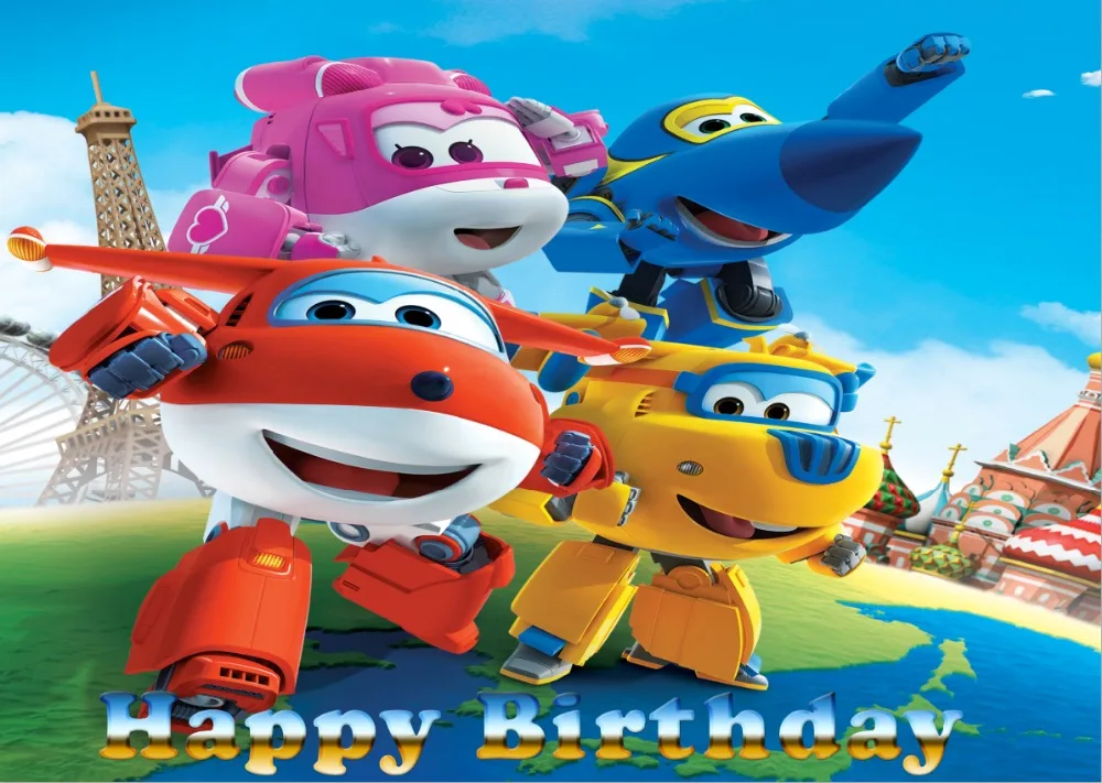

7x5FT Happy Birthday Super Wings Custom Photo Studio Backdrop Background Vinyl 220cm x 150cm