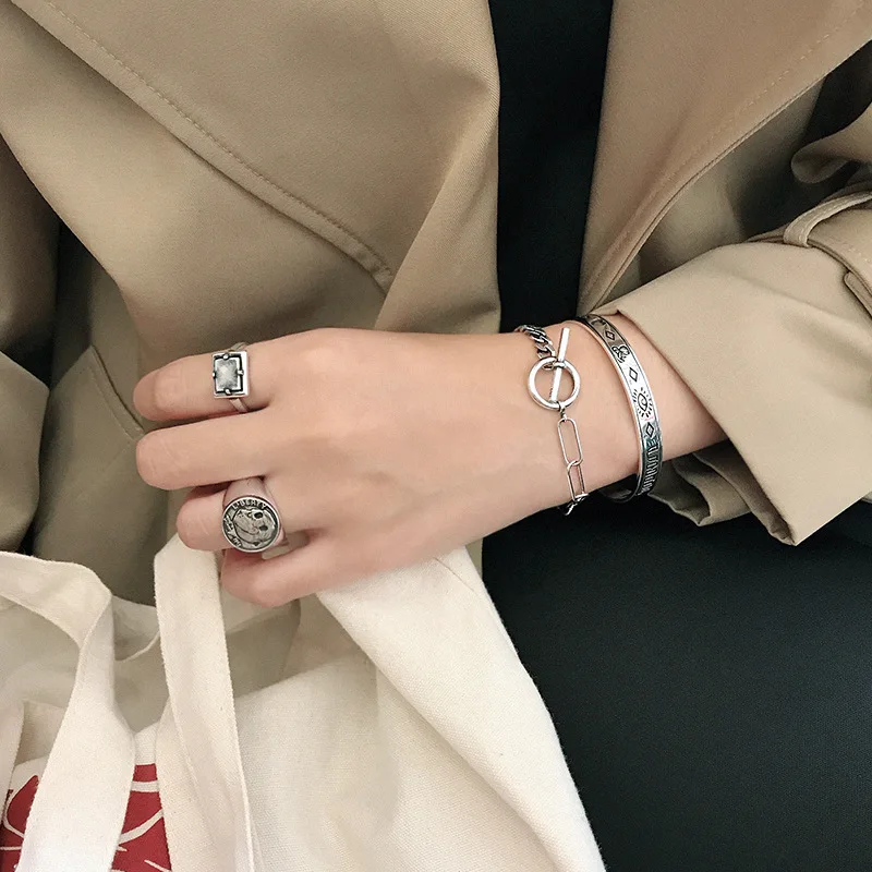SHANICE, 925 пробы, серебряные, открытые кольца для женщин, ювелирные изделия INS, Ретро стиль, геометрические, квадратные, имитация камня, кольцо для вечеринки, подарок на день рождения