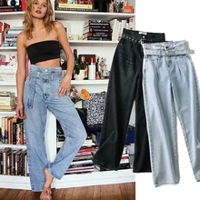 

Jenny&Dave Loose Boyfriend Jeans Ins Blogger Vintage Mom Jeans Woman England High Street Washed High Waist Sashes For Women