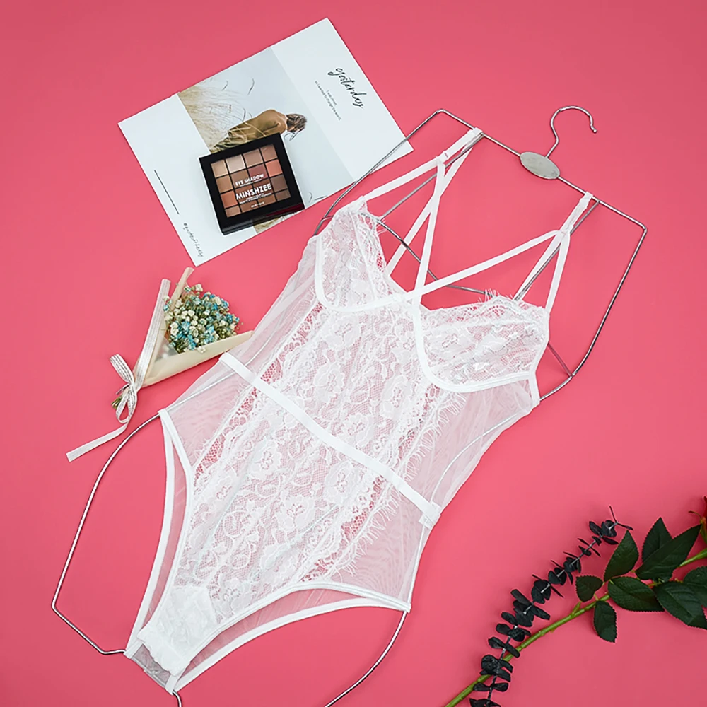 Ellolace Lace Black Bodysuit Women Sexy Transparent Rompers Female Bodycon Body Push Up Overalls Femme Bodysuits for Women