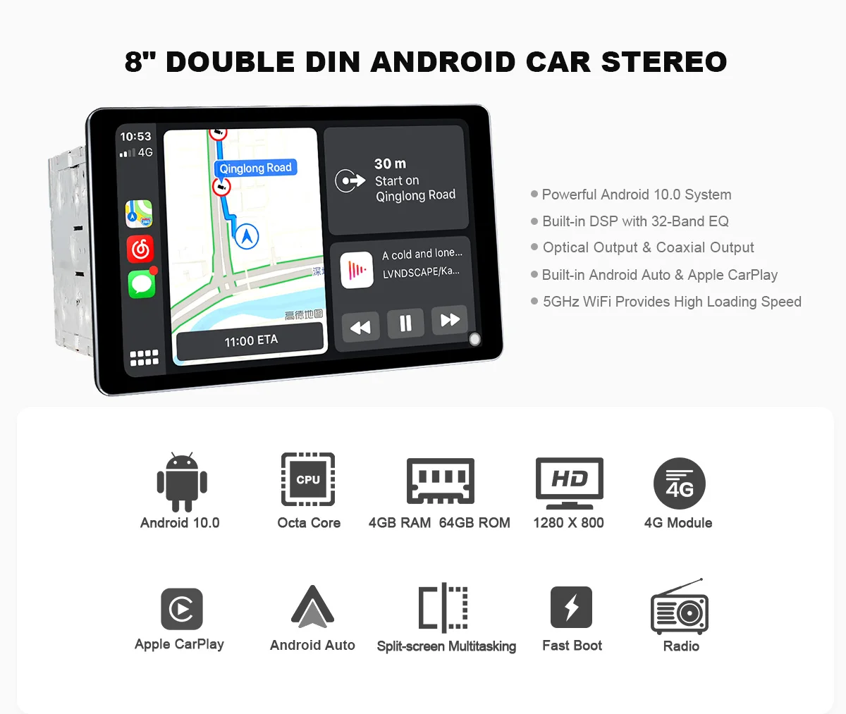 Joying 8 Inch 2din Android 10 Car Radio 