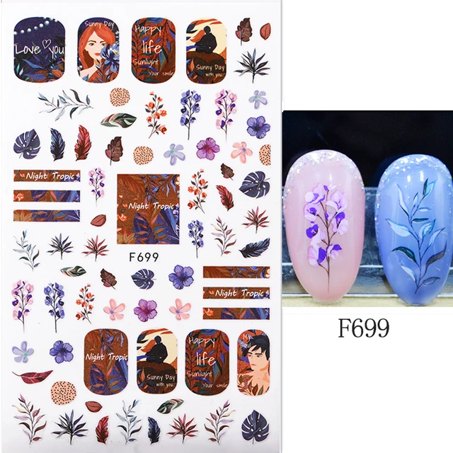 1PC Lines Maple Leaves Nail Foil Stickers Autumn Gold Flower Leaves Transfer Decals Slider Nails Art Decoration DIY Manicures F699