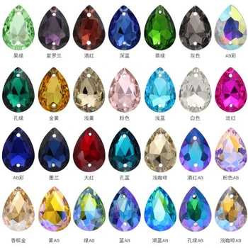 

50pcs/lot double-hole dripping drop-shaped glass hand-sewn glass Crystal Diamond Beads For DIY Clothing Making Accessories