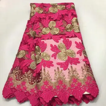 

African Dry Lace Fabric Swiss Voile With Stones Swiss Cotton Lace High Quality 2019 Rose Red Lace Fabrics For Wedding