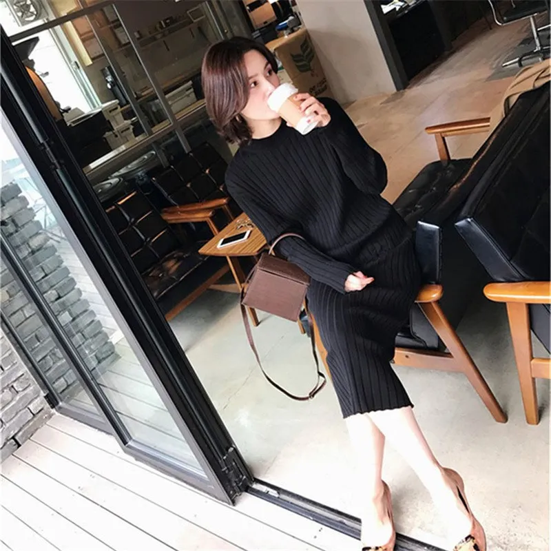 

Nice Autumn O-Neck Straight Dress Women Casual Basic Straight Knit Dress Solid Female Elegant Loose Maix Dress
