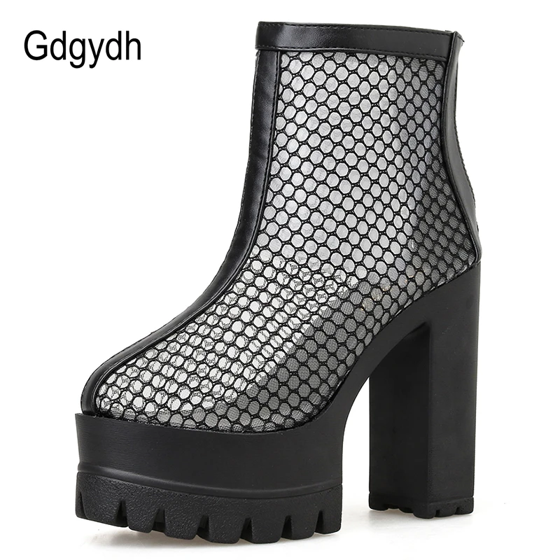Женские ажурные ботинки Gdgydh черные сетчатые на высоком каблуке обувь для ночного