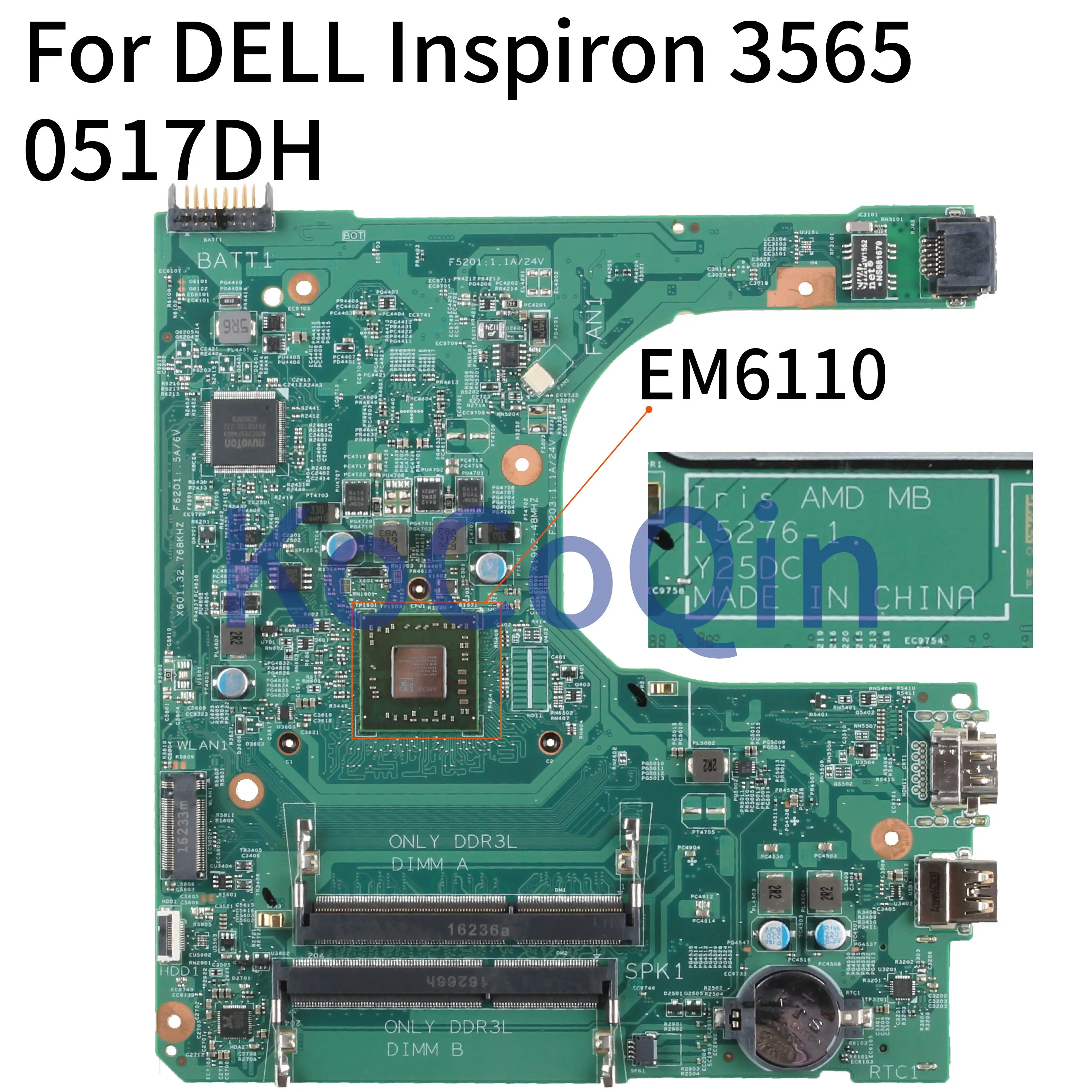 wonderful  KoCoQin Laptop motherboard For DELL Inspiron 3555 EM6110 CPU Mainboard CN-0517DH 0517DH 15276-1