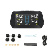 Sistema de supervisión de presión de neumáticos TPMS, Solar Seguridad automotriz, pantalla LCD sin cables a Color con 5 sensores, pantalla de tiempo de presión de neumáticos