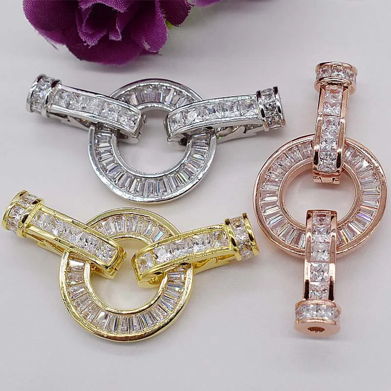 43X20mm Women's High Quality  zircon micro-set round buckle, crystal pearl bracelet end button, necklace bracelet buckle