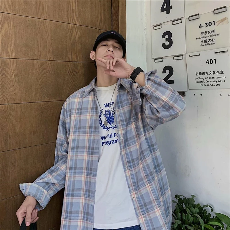 

2020 New Shirt Male Ins Plaid Shirt Korean Style Of Trend Summer Thin Shirt Jacket Handsome All Matching Growth Sleeves