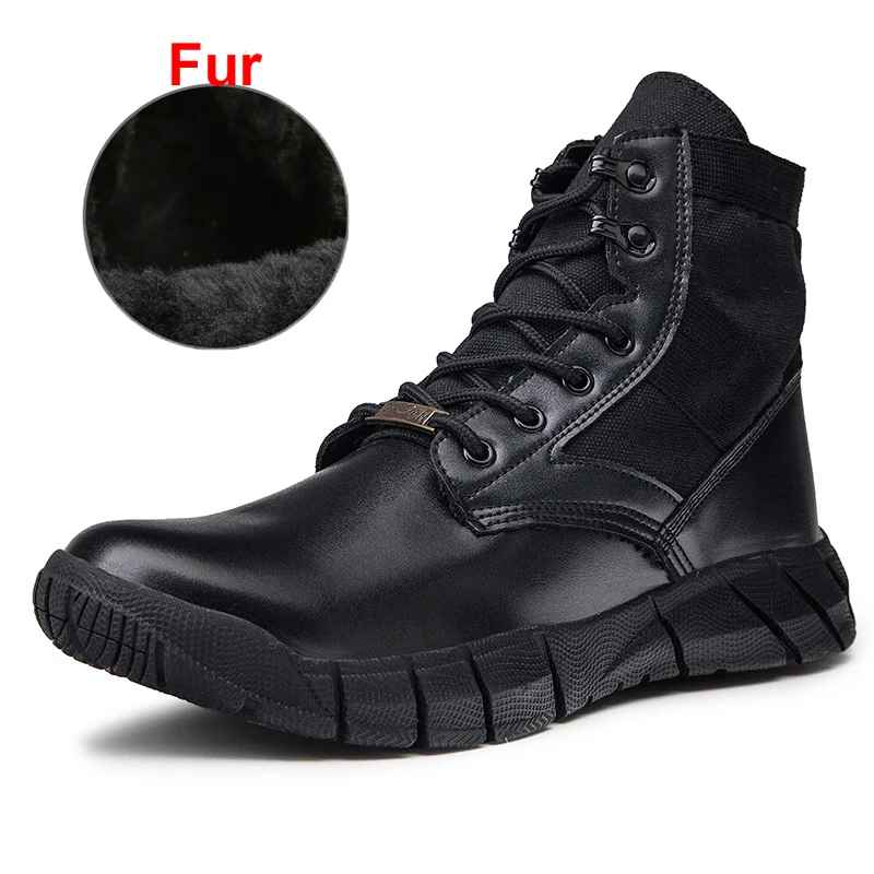 Новинка года; Мужские ботинки в стиле милитари; армейские ботильоны; сезон осень-зима; прогулочная обувь; большие размеры; тактическая обувь для мужчин - Цвет: Black-fur