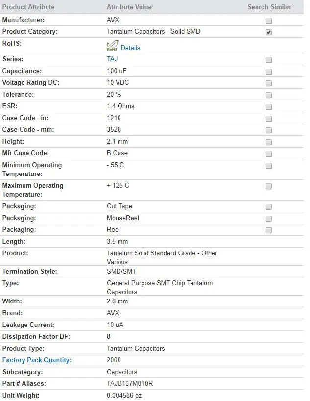 2000 шт/пластины TAJB107M010RNJ 1210 3528 100 мкФ(107) ± 20% 10V наземный танталовый конденсатор с алюминиевой крышкой