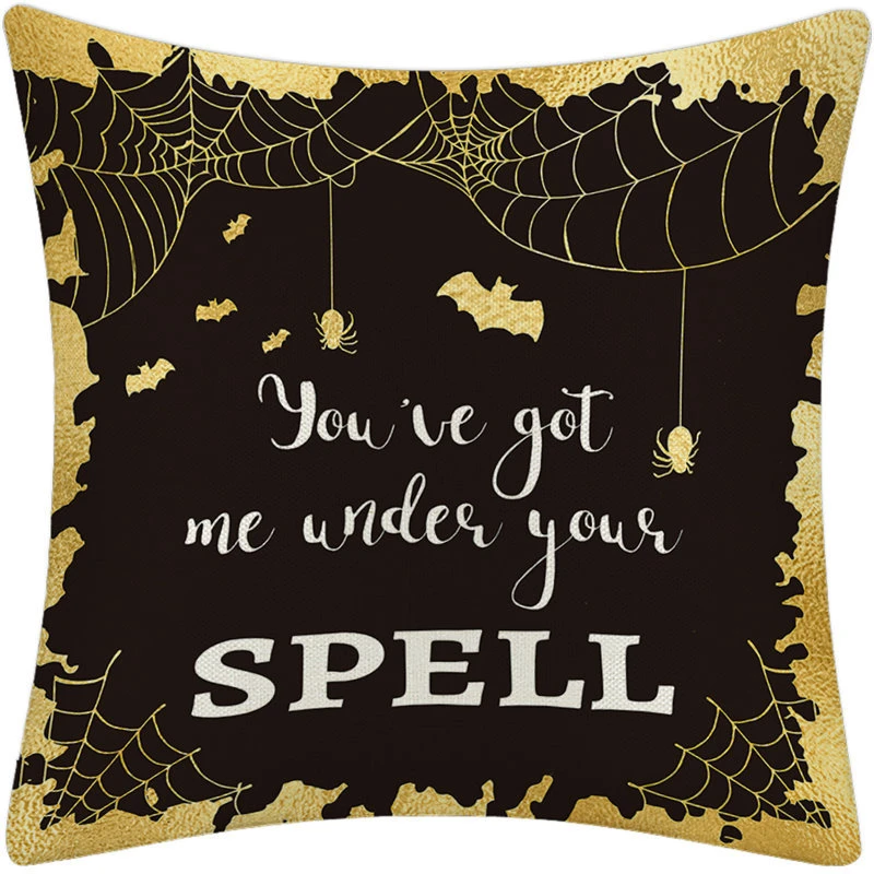 45cm Halloween Black Flax Pillowcase Witch Ghost Party Pumpkin Trick or Treat Party Happy Halloween Party Decor for Home 2021