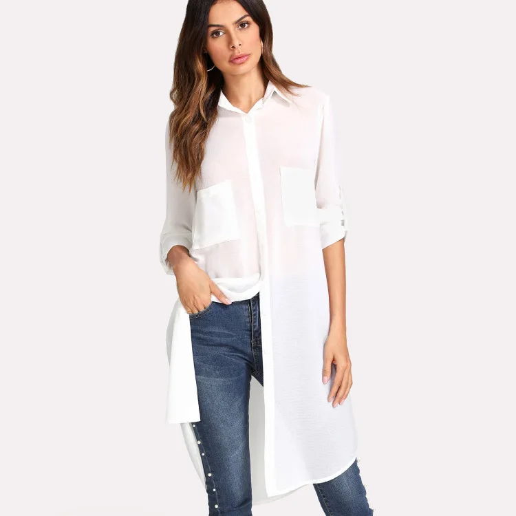 2019 Aliexpress Amazon лето новый стиль сплошной цвет Солнцезащитная Длинная женская рубашка в настоящее время доступна оптовая продажа хит продаж
