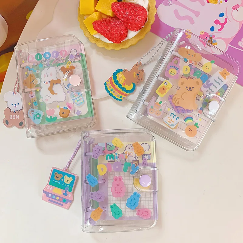 

Ring Binder Cartoon Rabbit Candy Bear Mini Notebook 90 Sheets Transparent PU Student Creative planner Diary Kawaii Stationery