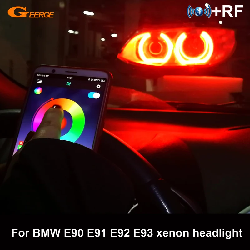 

For BMW 3 Series E90 E91 E92 E93 xenon headlight RF remote Bluetooth APP DTM Style Multi-Color RGB LED Angel Eyes halo rings