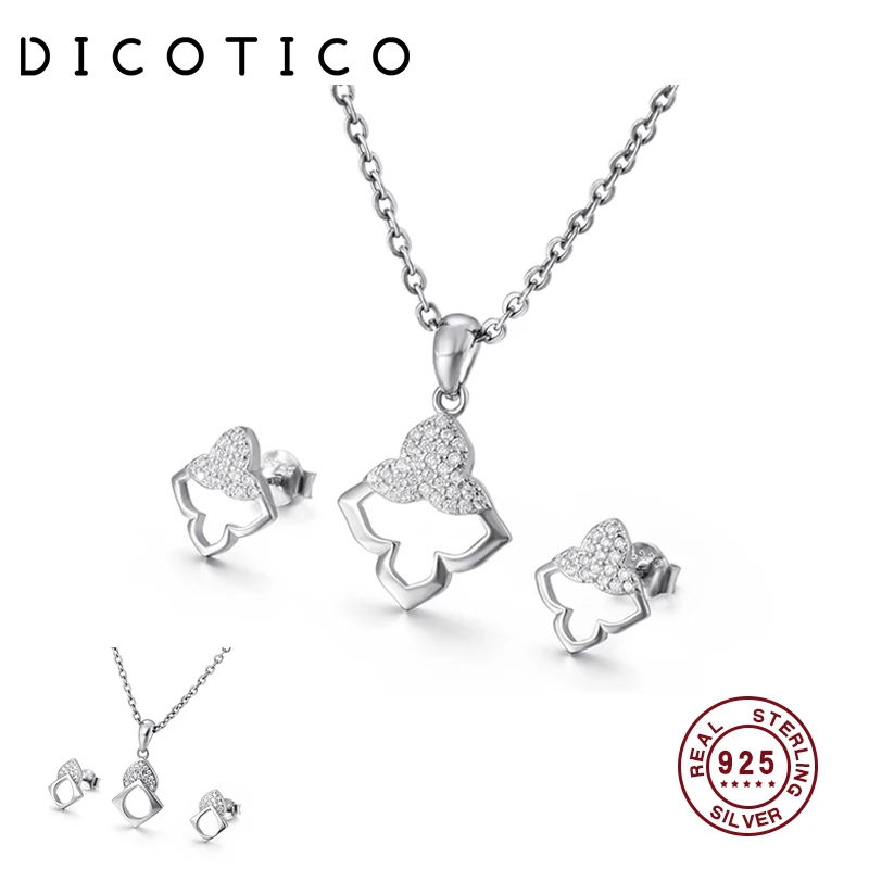DICOTICO Релакс элегантные комплекты ювелирных украшений для женщин 925 стерлингового серебра кулон ожерелья серьги наборы Femme Милая чокер подарки