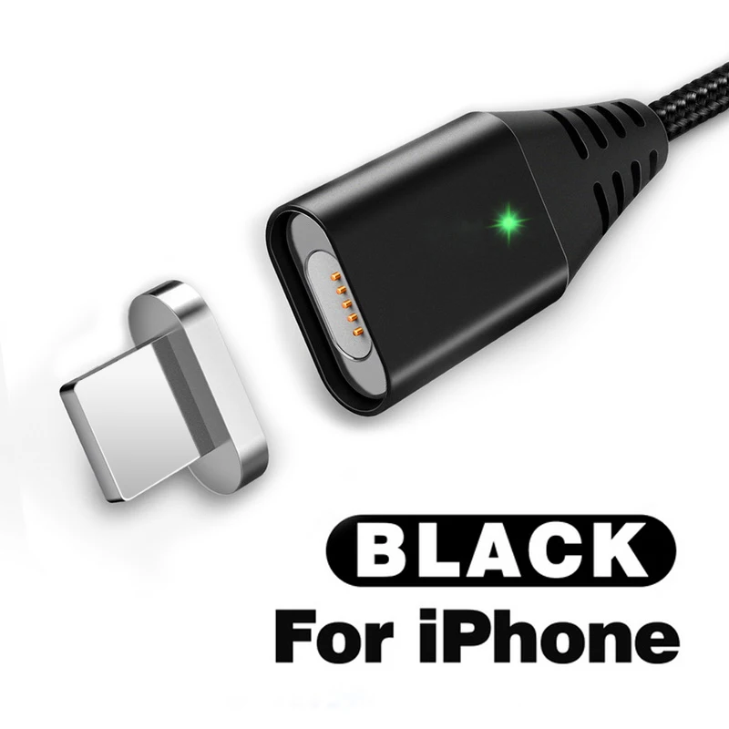 Магнитный кабель для быстрой зарядки для iPhone XS, samsung, Quick Charge 3,0, GETIHU, а, Micro usb, type-C, Магнитный зарядный шнур для телефона - Цвет: For iPhone Black