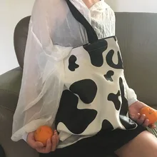 Корова в Корейском стиле с принтом сердца для девочек универсальные простые большого объема сумка брезентовый мешок Ткань сумка эко-мешок