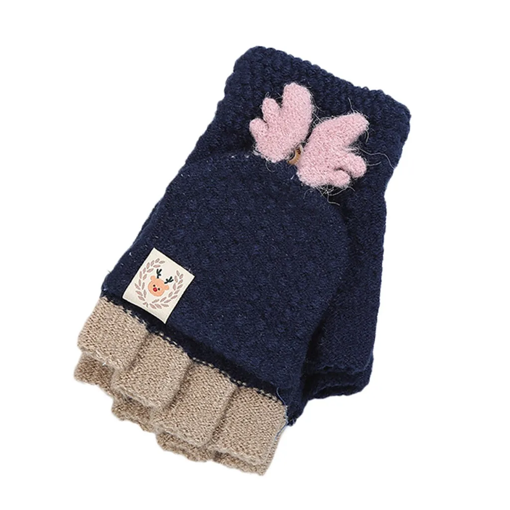Зимние перчатки, женские перчатки, модные Kawaii варежки, полуперчатки с ушками животных из мультфильмов, зимние женские теплые варежки, ручная работа
