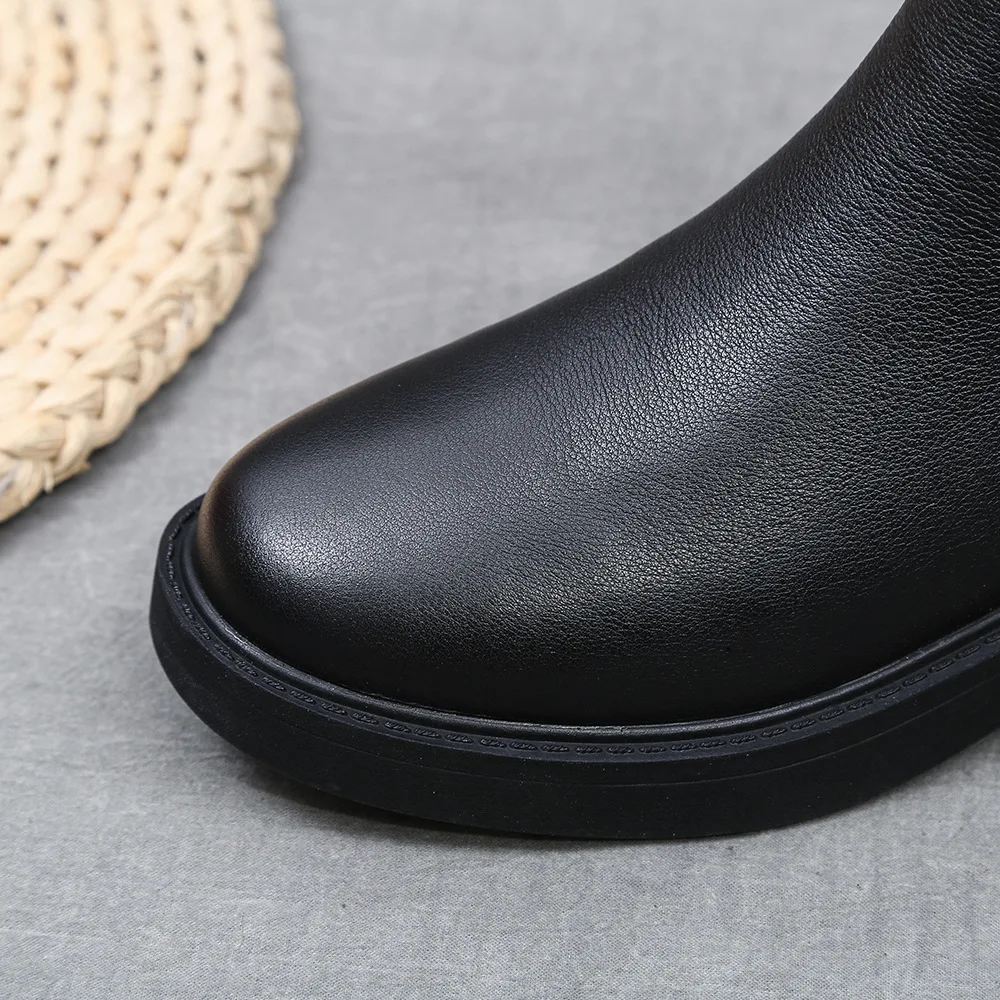 Botas largas mujer; черные сапоги до колена; зимняя обувь из натуральной кожи; модная женская обувь на квадратном каблуке и платформе; chaussures femme; TSDFC