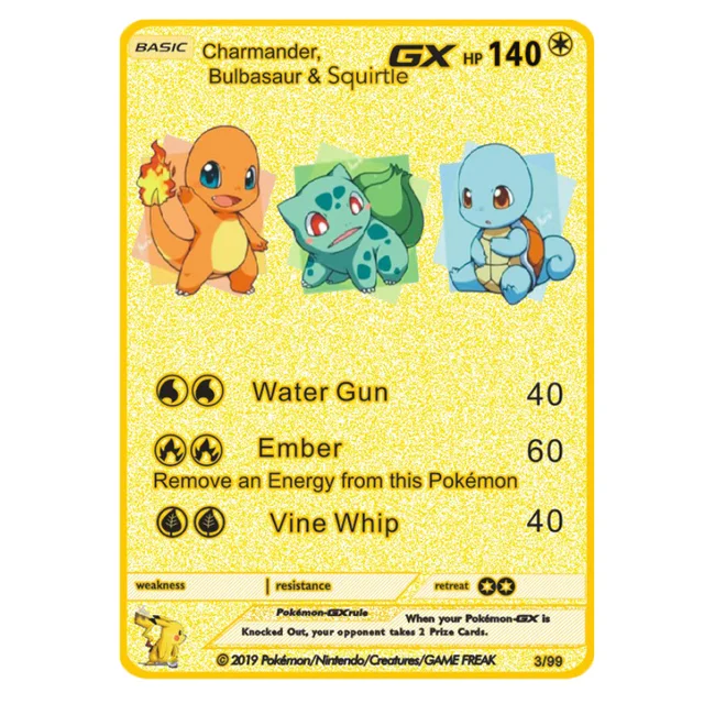 NEW Pokemon Gold Metal Flash Mewtwo Mew Big Pikachu Charizard Game Battle Collection Trading Action Figure Model Card for Kid 3