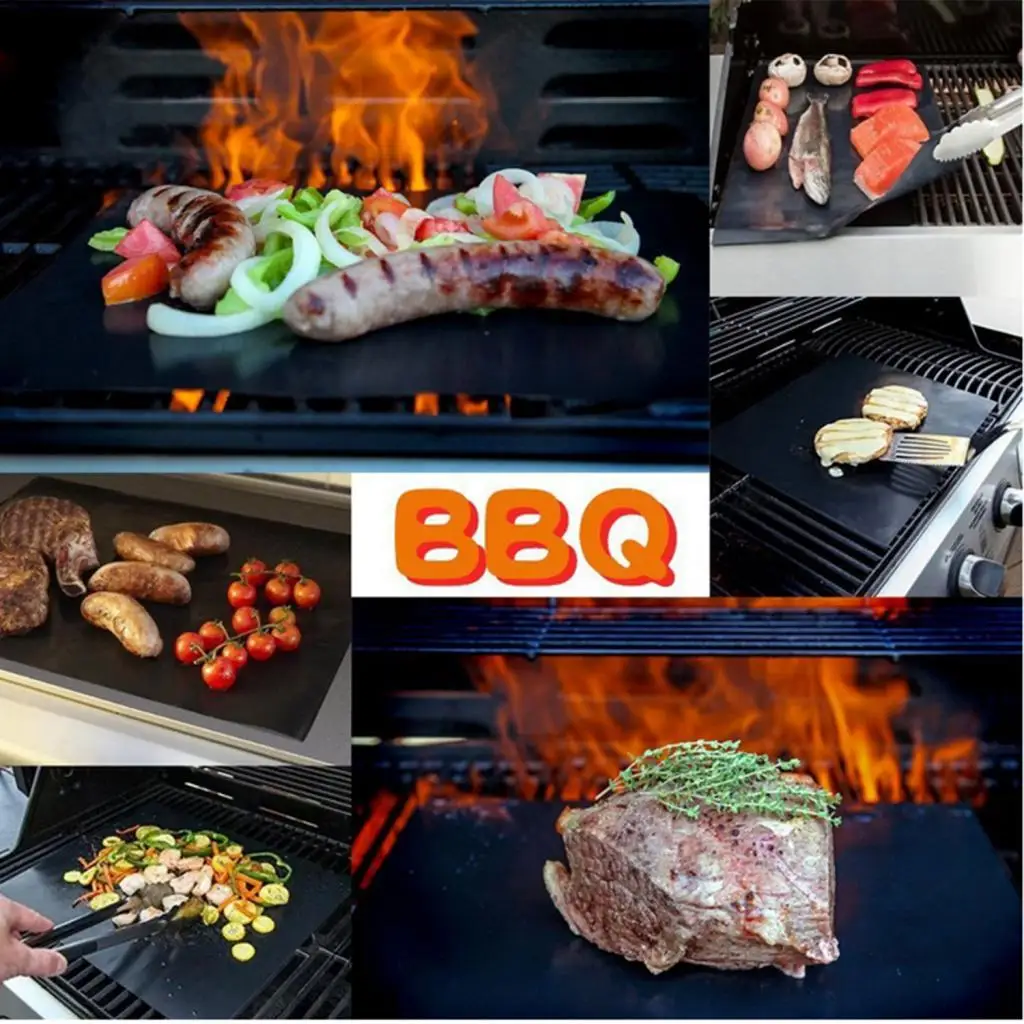 Черный коврик для гриля-сверхмощный bbq коврики для гриля-антипригарный, многоразовый, и легко чистить аксессуары для гриля для барбекю