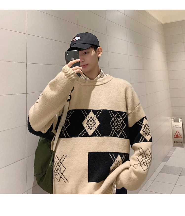 Privathinker мужские принтованные Модные свободные пуловеры, свитера для мужчин с круглым вырезом Осень Зима вязаная одежда для мужчин корейские свитера