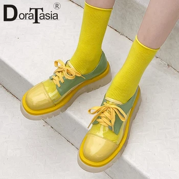 

DORATASIA Girl Fashion Brand Mixed Color Platform Pumps Office Casual Pumps Women Chunky shoelace Candy Color Shoes Woman