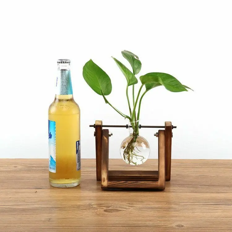 Creative terrarium hydroponic plant transparent vase wooden frame vase decoratio glass Table plant Bonsai decoration vase