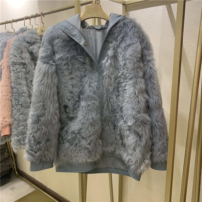 PUDI B401701 Женское зимнее теплое пальто с натуральным овечьим мехом, классическое женское пальто с капюшоном, куртка, пальто - Цвет: blue