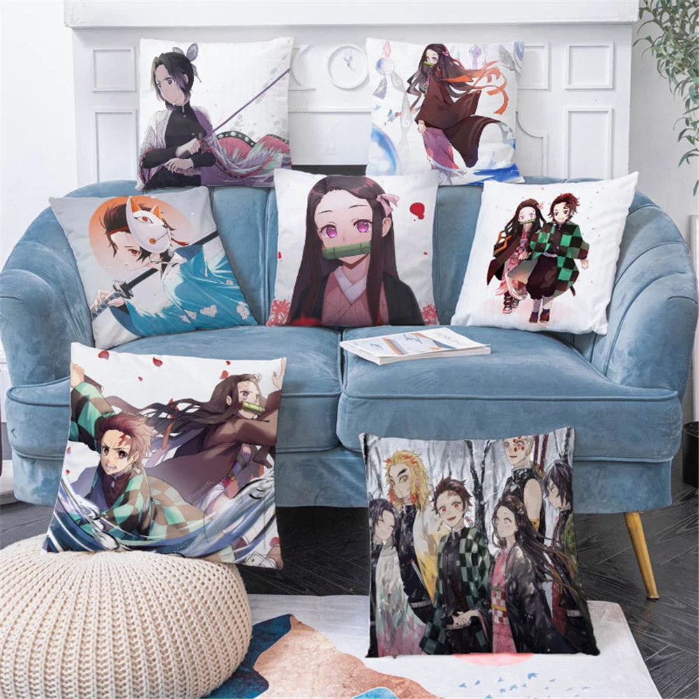 

Demon Slayer Kimetsu No Yaiba Pillow Case for Home Decorative Sofa Car Decor Cute Anime Cushion Cover Printed Pillowcase